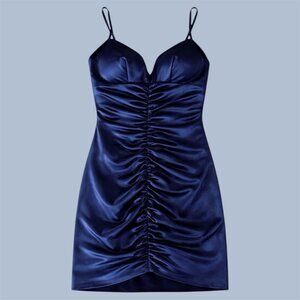 City Studio blue satin ruched mini dress size 5  